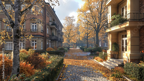 german apartment building, clean, nice weather, photorealistic created with Generative AI technology