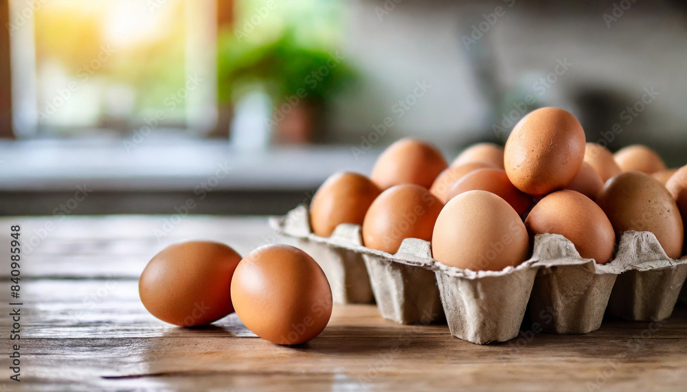 brown eggs in cardboard package on rustic table, symbolizing farm freshness and organic produce brown eggs in cardboard package on rustic table, symbolizing farm freshness and organic produce