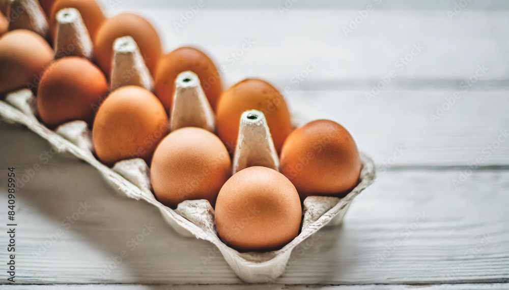 brown eggs in cardboard package on rustic table, symbolizing farm freshness and organic produce brown eggs in cardboard package on rustic table, symbolizing farm freshness and organic produce
