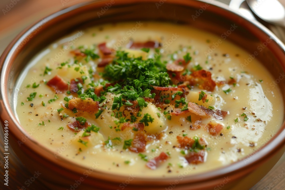 creamy delicius potato soup with crispy bacon - generative ai creamy delicius potato soup with crispy bacon - generative ai
