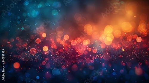 Vibrant Abstract Bokeh Background with Colorful Lights and Sparkles in Blue and Orange Tones, Perfect for Festive, Celebratory, or Artistic Design Projects