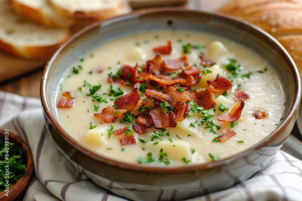creamy delicius potato soup with crispy bacon - generative ai creamy delicius potato soup with crispy bacon - generative ai