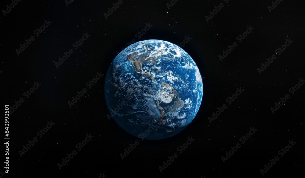 Wide Shot of Earth from Space Against a Dark Background with High Contrast Black and Blue Lighting, Minimalist Design Wide Shot of Earth from Space Against a Dark Background with High Contrast Black and Blue Lighting, Minimalist Design
