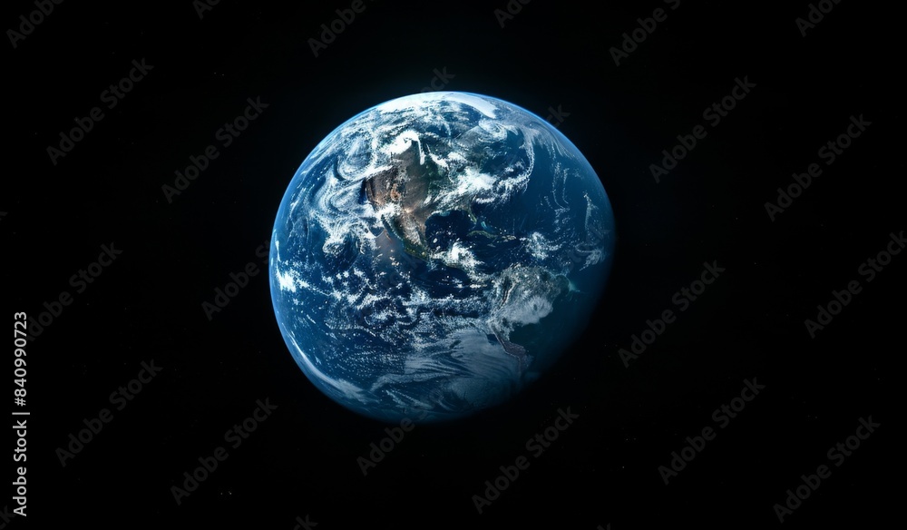 Wide Shot of Earth from Space Against a Dark Background with High Contrast Black and Blue Lighting, Minimalist Design Wide Shot of Earth from Space Against a Dark Background with High Contrast Black and Blue Lighting, Minimalist Design