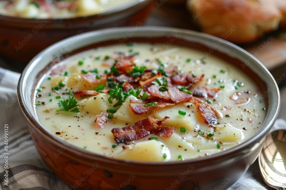 creamy delicius potato soup with crispy bacon - generative ai creamy delicius potato soup with crispy bacon - generative ai