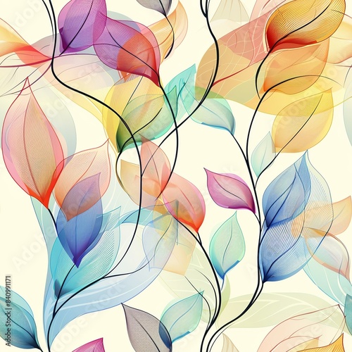 An abstract line drawing of a tree with vibrant leaves, where the foliage is depicted through intricate, flowing lines that create a sense of life and movement. Minimal pattern banner wallpaper,