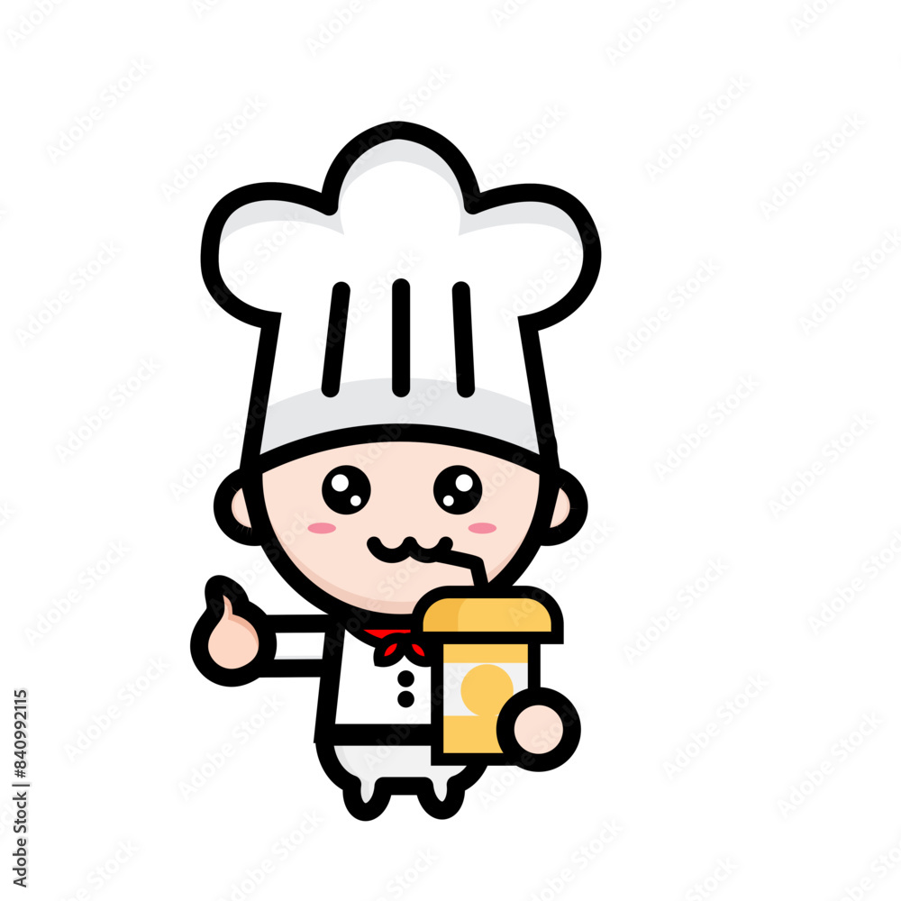 illustration of cute chef drinking soda illustration of cute chef drinking soda