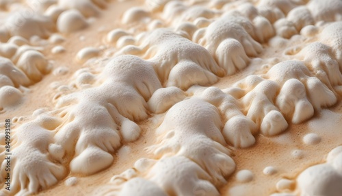 Macro shot of a foamy  airy  and textured surface resembling the surface of a latte