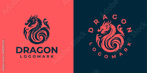 Dragon logo icons. Ancient mythical serpent symbol. Mythological beast sign. Vector illustration.