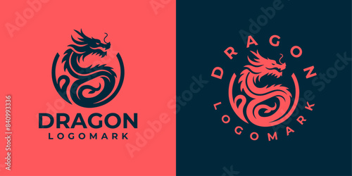 Dragon logo icons. Ancient mythical serpent symbol. Mythological beast sign. Vector illustration.