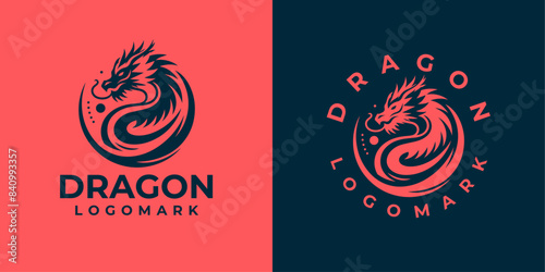 Dragon logo icons. Ancient mythical serpent symbol. Mythological beast sign. Vector illustration.