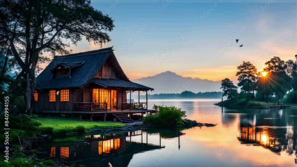 sunset over the lake seamless looping animation video sunset over the lake seamless looping animation video