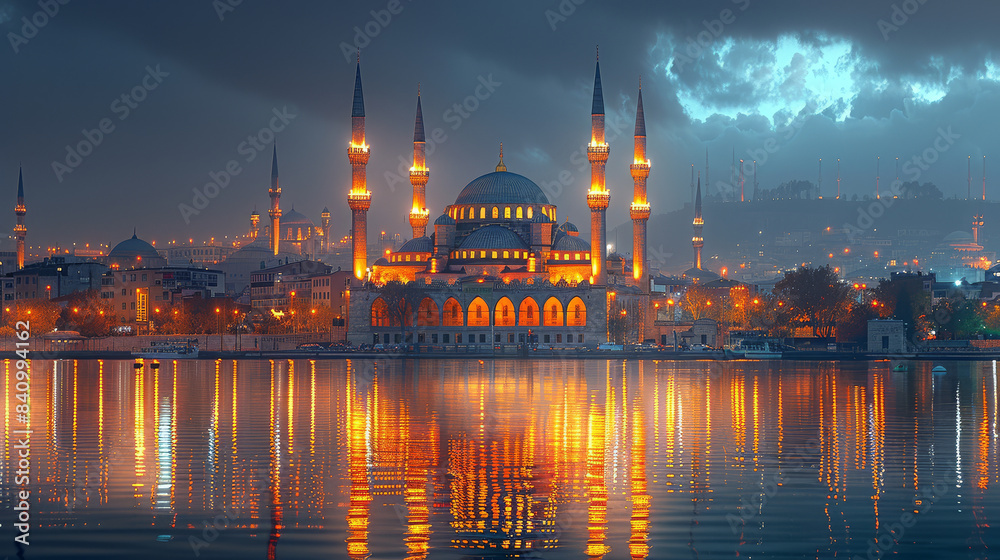 Obraz premium typical istanbul scene with moschee and bospurus background created with Generative AI technology