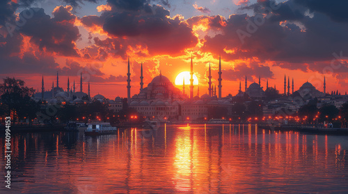 typical istanbul scene with moschee and bospurus background created with Generative AI technology