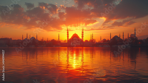 typical istanbul scene with moschee and bospurus background created with Generative AI technology