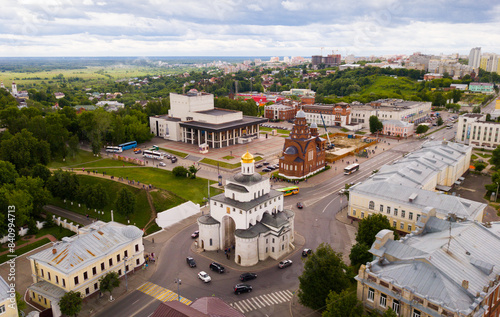 View from drones of city center and Golden Gate in Vladimir, Russia photo