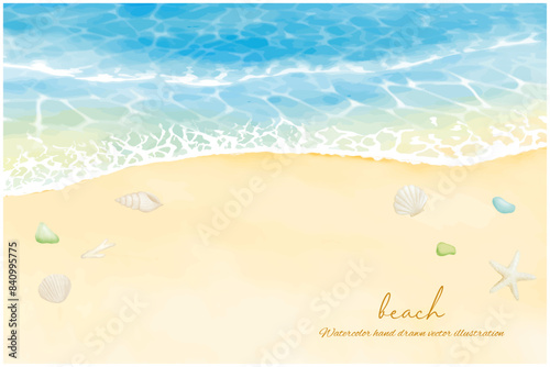 透明水彩で描いた夏の海のイラストの背景素材