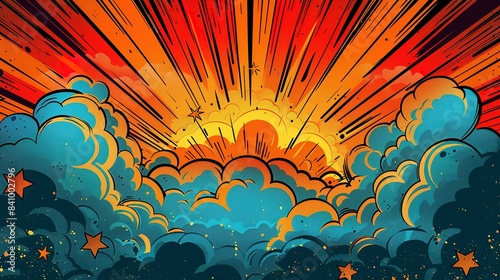 Comic Cosmic: Stars and Explosive Smoke Artwork