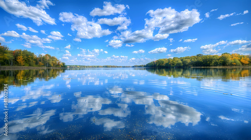Clear lake reflecting a blue sky