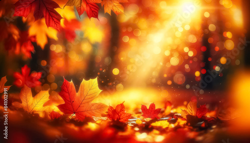 Enhanced Autumn Bokeh with Abundant Falling Leaves