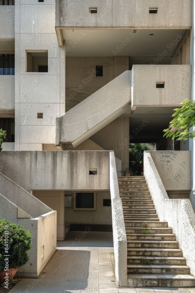 Fototapeta premium Realistic photography, architectural design, three-story stairs in the building created with Generative AI technology
