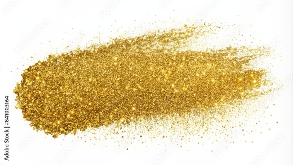 A gold glittery brush stroke on a white background A gold glittery brush stroke on a white background