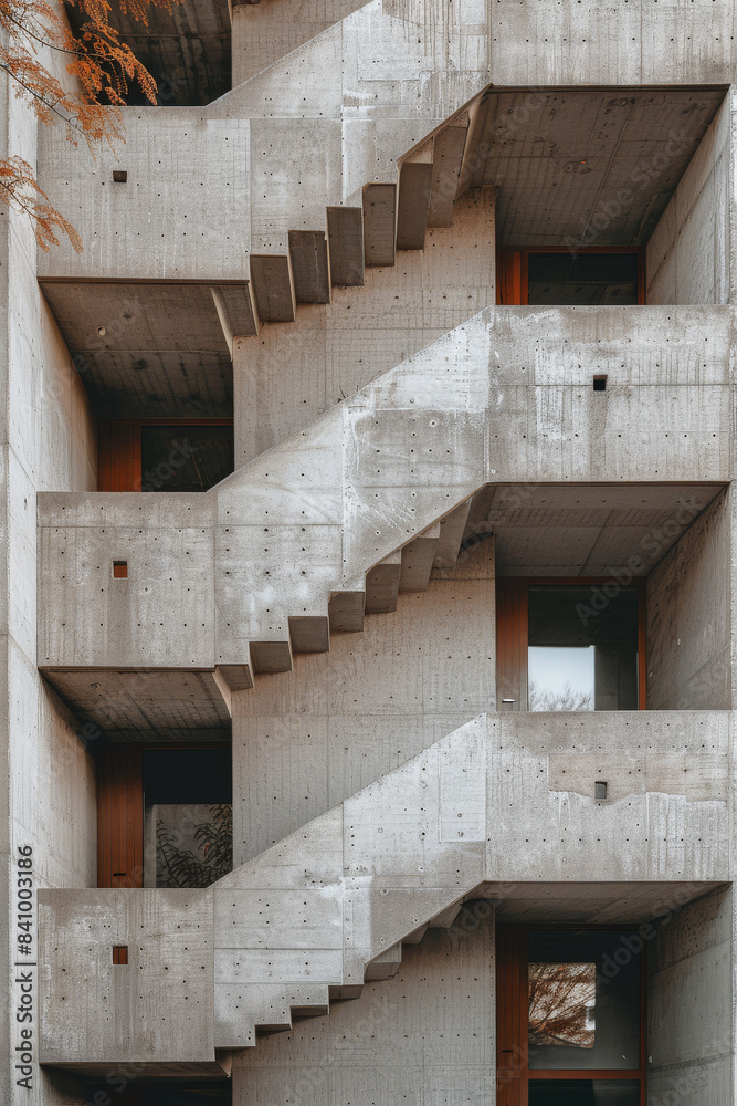 Obraz premium Realistic photography, architectural design, three-story stairs in the building created with Generative AI technology