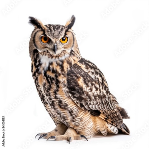 portrait of an eagle owl isolated on white background 