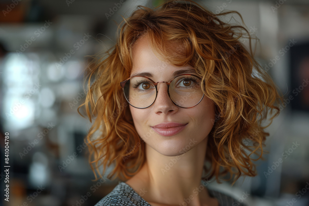 Realistic Stock Photo of a Cute German Project Manager Young Womann in her 40s with Very Short Curly Copperblonde Hair created with Generative AI technology Realistic Stock Photo of a Cute German Project Manager Young Womann in her 40s with Very Short Curly Copperblonde Hair created with Generative AI technology