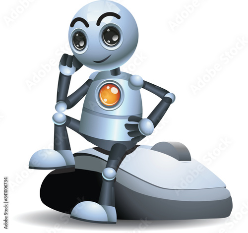 3D illustration of a little robot  sit on mouse symbol on isolated white background