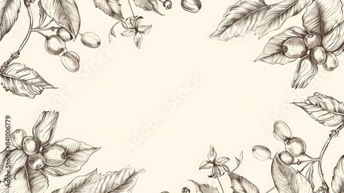 hand drawn coffee with leaf