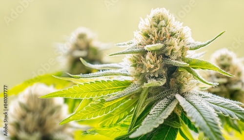 macro photos of marijuana cones with leaves covered with trichomes the cannabis plant clse view photo
