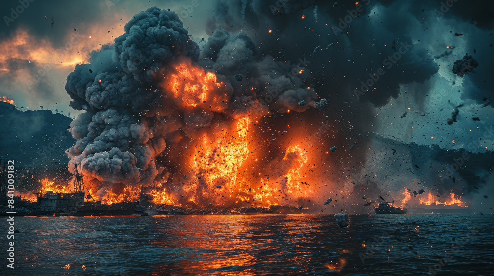 The backdrop of missile attacks created with Generative AI technology The backdrop of missile attacks created with Generative AI technology