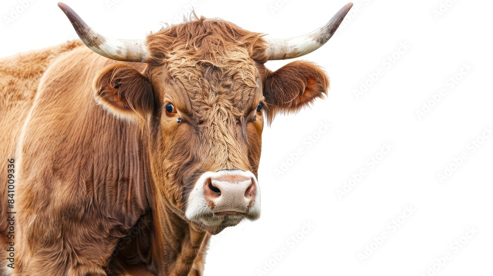 Red angus isolated on white background. Slaughter farm brown cow. Quality meat farming. Red angus isolated on white background. Slaughter farm brown cow. Quality meat farming.