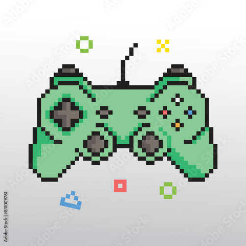 Pixel art retro gaming console vector illustrations