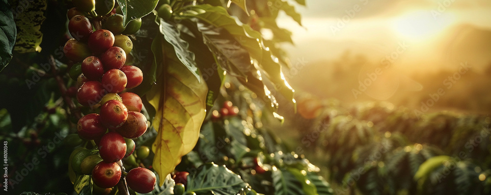 offee tree with coffee bean on cafe plantation
