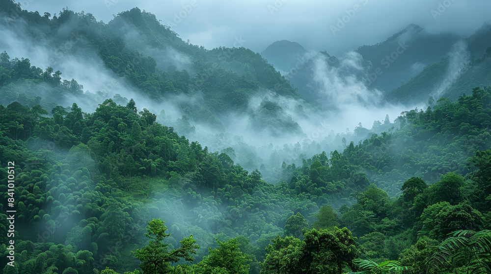 Obraz premium Tropical Rainforest in Xishuangbanna created with Generative AI technology