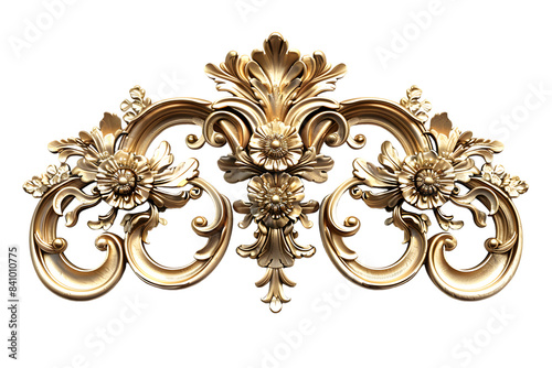 A Golden Baroque Ornament 3D frame isolated on white background