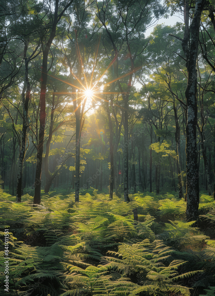 Obraz premium uma floresta de arvores frondosas created with Generative AI technology