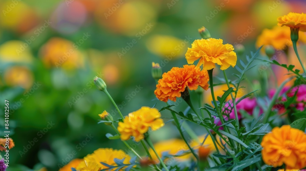 Colorful yellow marigold blossom in the field and garden Colorful yellow marigold blossom in the field and garden