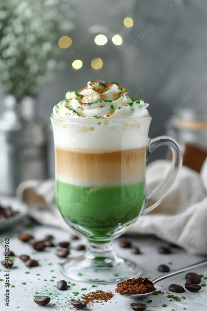 Elegant Green Layered Coffee with Cream Elegant Green Layered Coffee with Cream