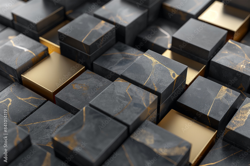 Abstract geometric blocks on black background Abstract geometric blocks on black background