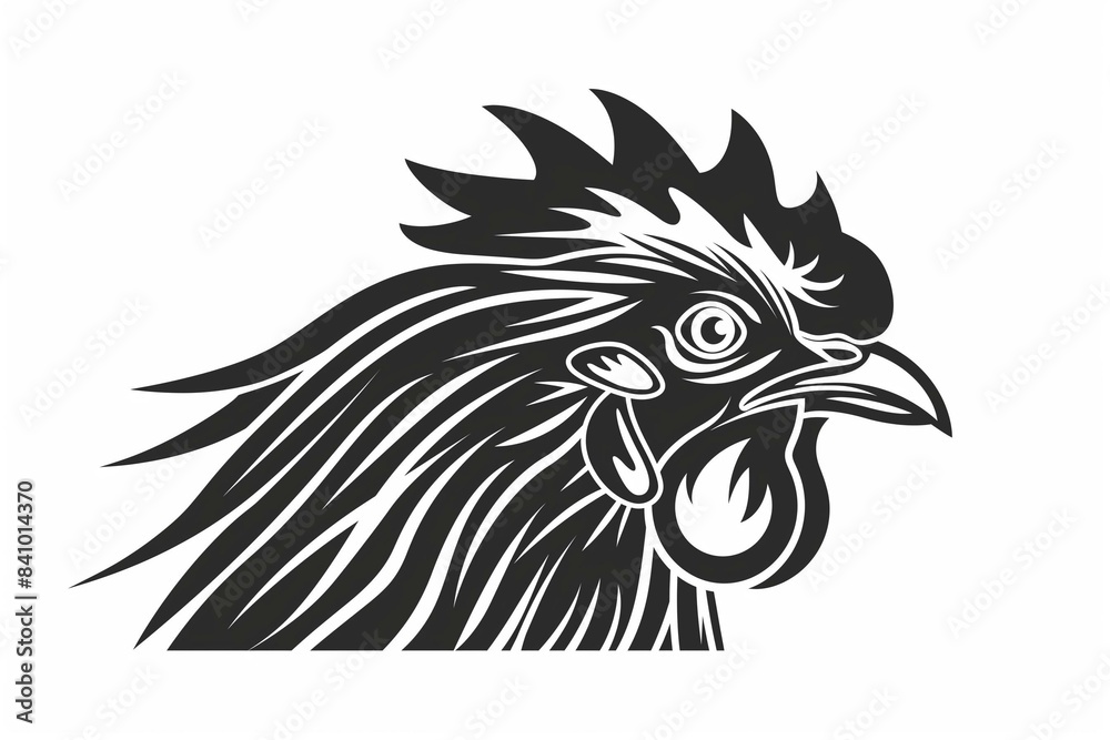 Fototapeta premium Detailed black and white rooster head illustration