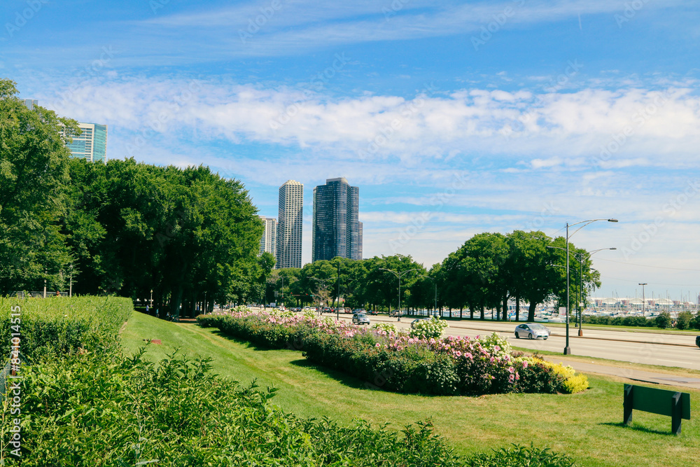 Downtown Chicago with Tall Buildings on a wonderful sunny day. Downtown Chicago with Tall Buildings on a wonderful sunny day.