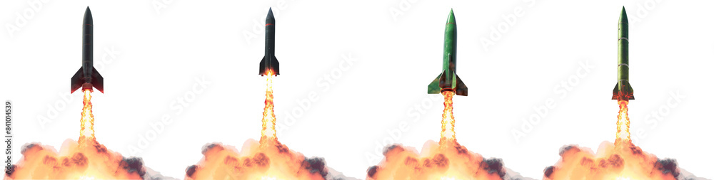 Fototapeta premium Missile launch animations for action-packed, isolated on transparent png background