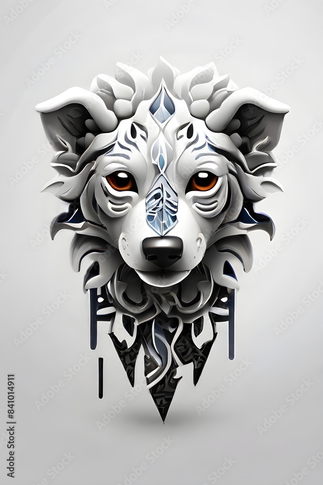 Naklejka premium 귀여운 강아지심볼 진지한 멍멍이 symbol 강아지로보트 robot AI 삽화 도안 일러스트 캐릭터 petdog cyber 멍멍이로고 사이보그 blue white touch 깔끔한 하얀배경 logo 느낌 warrior 러블리 개