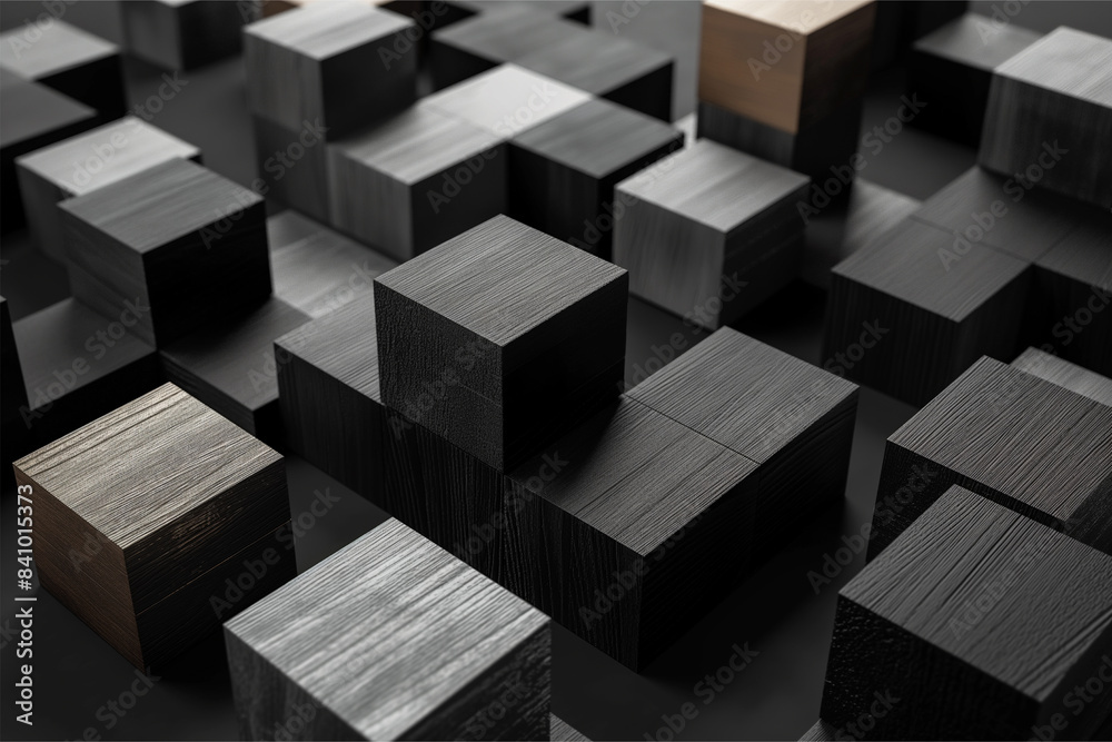 Fototapeta premium Abstract geometric blocks on black background