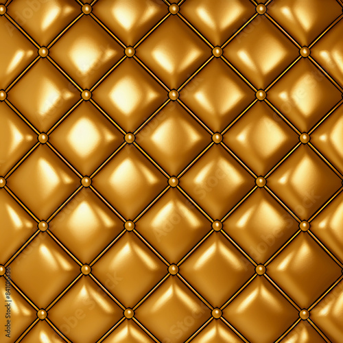 Gold leather texture with buttons  shiny golden background for design or interior decoration