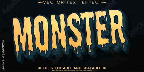 Monster horror text effect, editable vintage and scary text style