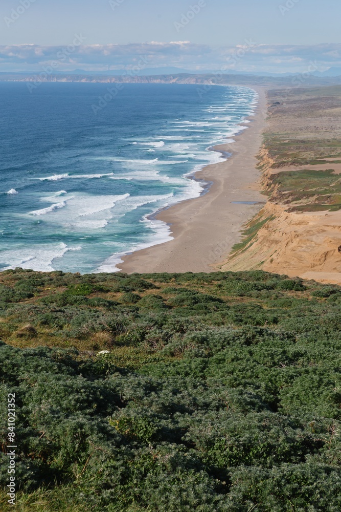 View of sandy Beach coastline in Point Reyes, California, United States of America.